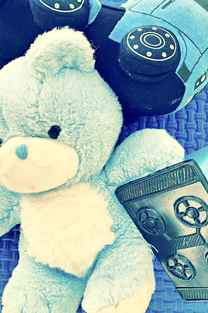 Stuffed animal and stuffed car Stuffed animal and stuffed car